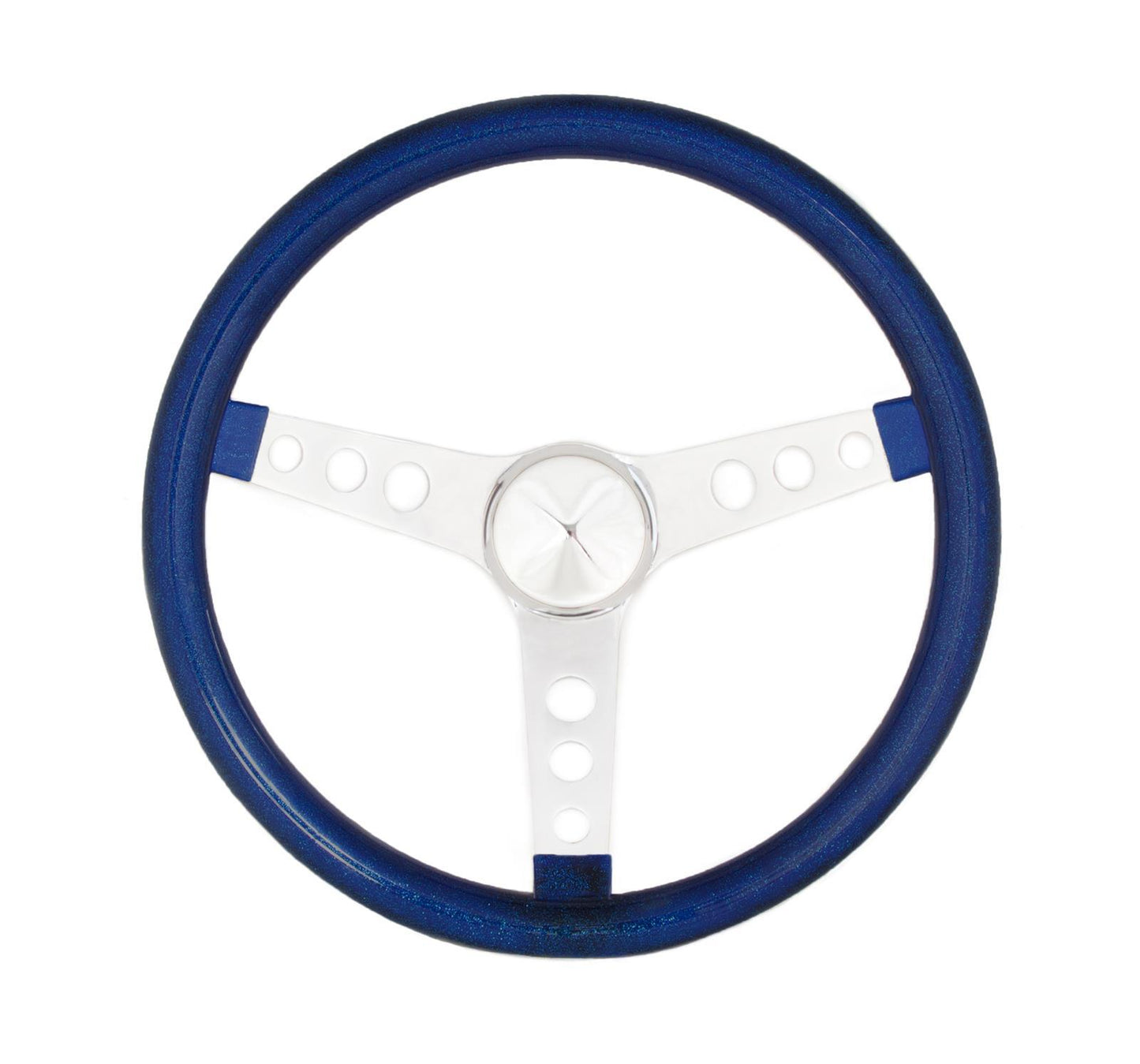 Grant GR8446 Metal Blue Flake Glitter 13.5" Steering Wheel 3-Spoke Chrome Moon Style