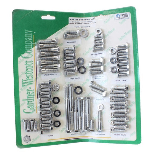 Gardner Westcott GW23-56332-H Chrome Hex Engine Dress Up Kit suit BB Chrysler w/ Headers & Mopar Logo
