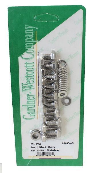 Chev small block Gen 1 262-400 C.I.D. V8 Gardner Westcott S/S Hex Oil Pan Bolt Set suit SB Gardener-Westcott GW56465-HS