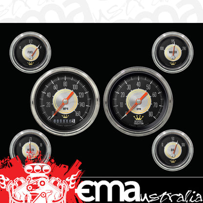 Classic Instruments HH01SLC Hollywood Hot Rod - 6 Gauge Set 3-3/8" Speedo & Tacho, 2-1/18" Fuel, Oil, Temp, Volts
