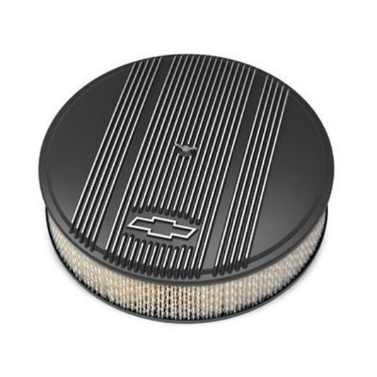 14' x 3' Air Cleaner Kit Holley GM Finned 'Bowtie' Satin Black Finish w/paper filter