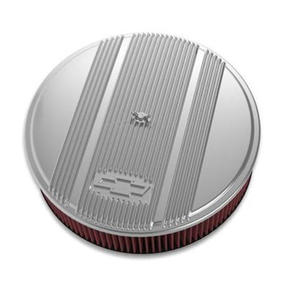 14' x 3' Air Cleaner Kit Holley GM Finned 'Bowtie' Polished Finish w/premium filter