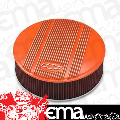 14' x 4' Air Cleaner Kit Holley GM Finned 'Bowtie' Fact. Orange Finish w/premium filter
