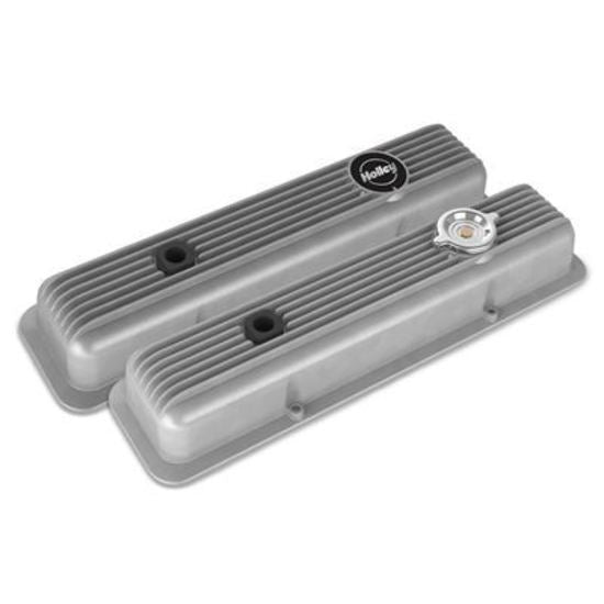 Valve Covers Muscle Series Perimeter Bolt Cast Aluminium Natural Finned Chevy Small Block Pair