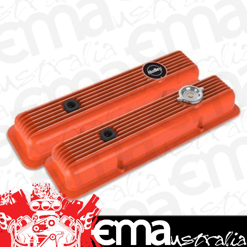 Valve Covers Muscle Series Perimeter Bolt Cast Aluminium Orange Finned Chevy Small Block Pair