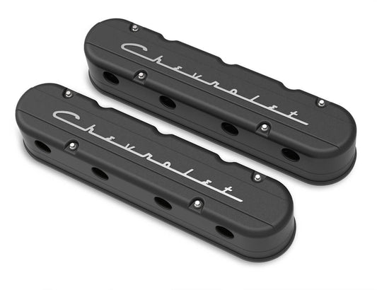 Holley HO241-177 2-Piece Valve Covers GM LS Chevrolet Logo-Satin Black Finish