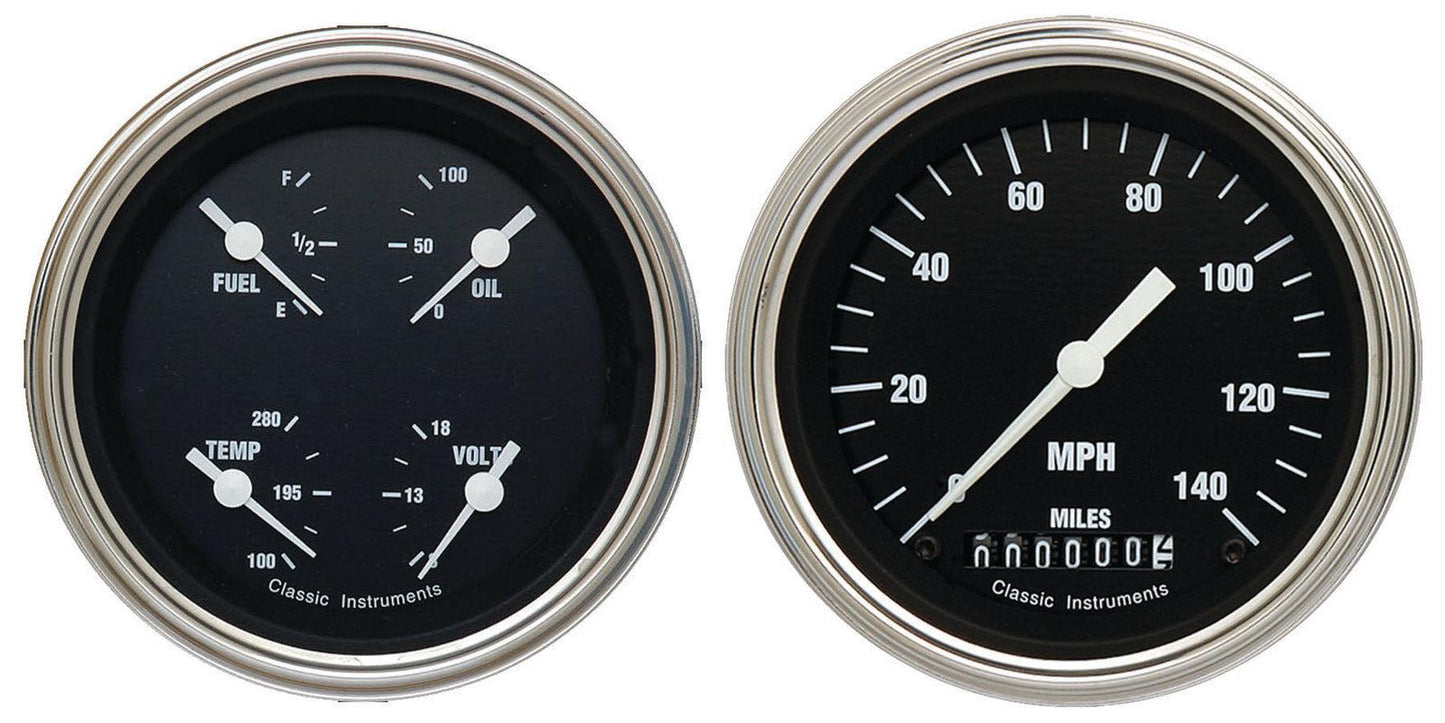 Classic Instruments HR02SLF Hot Rod - 2 Gauge Set 3-3/8" Speedo & 3-3/8" Quad