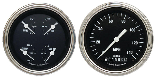 Classic Instruments HR02SLF Hot Rod - 2 Gauge Set 3-3/8" Speedo & 3-3/8" Quad
