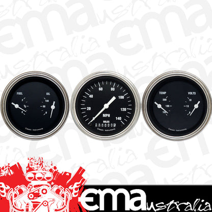 Classic Instruments HR04SLF Hot Rod - 3 Gauge Set 3-3/8" Speedo & 2x Dual