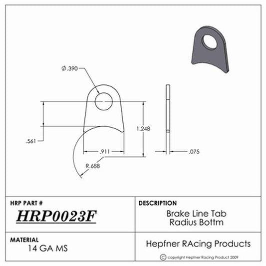Hephner Racing Products HRP-0023F Brake Line Tab suit -3 Bulkhead w/ Radius Bottom