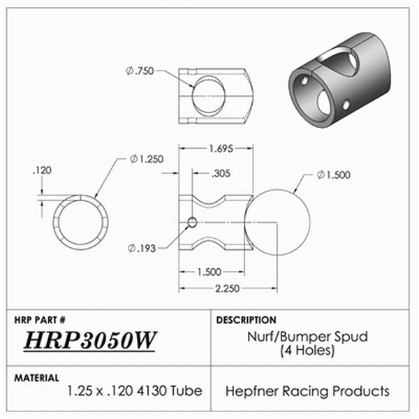 Hephner Racing Products HRP-3050W Nerf / Bumper Bar Spud 4130 Chromoly