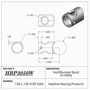Hephner Racing Products HRP-3050W Nerf / Bumper Bar Spud 4130 Chromoly