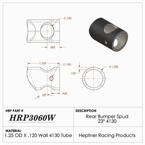 Hephner Racing Products HRP-3060W Rear Bumper Spud 4130 Chromoly