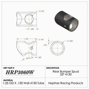 Hephner Racing Products HRP-3060W Rear Bumper Spud 4130 Chromoly
