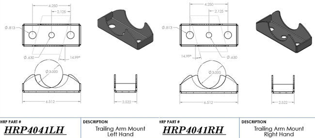 Hephner Racing Products HRP-4041 Trailing Arm Mount-Pair