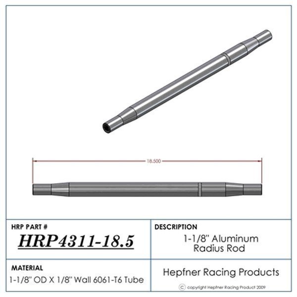 Hephner Racing Products HRP-4311-18.5 Polished Aluminium Radius / Swedge Rod 18.5" L X 1-1/8" O.D X 5/8"