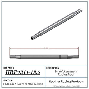 Hephner Racing Products HRP-4311-18.5 Polished Aluminium Radius / Swedge Rod 18.5" L X 1-1/8" O.D X 5/8"