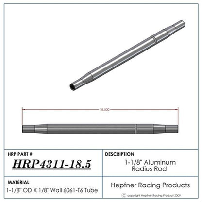 Hephner Racing Products HRP-4311-18.5 Polished Aluminium Radius / Swedge Rod 18.5" L X 1-1/8" O.D X 5/8"