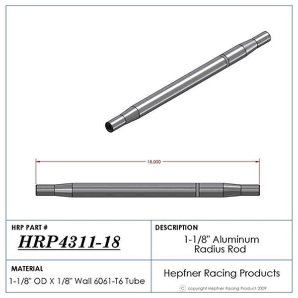 Hephner Racing Products HRP-4311-18 Polished Aluminium Radius / Swedge Rod 18" L X 1-1/8" O.D X 5/8"