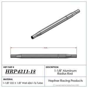 Hephner Racing Products HRP-4311-18 Polished Aluminium Radius / Swedge Rod 18" L X 1-1/8" O.D X 5/8"