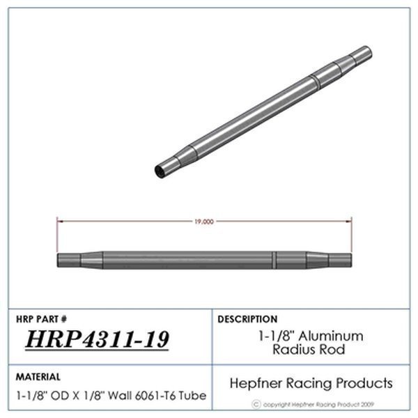 Hephner Racing Products HRP-4311-19 Polished Aluminium Radius / Swedge Rod 19" L X 1-1/8" O.D X 5/8"