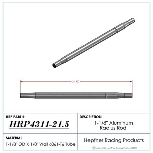Hephner Racing Products HRP-4311-21.5 Polished Aluminium Radius / Swedge Rod 21.5" L X 1-1/8" O.D X 5/8"