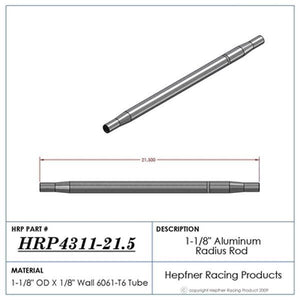 Hephner Racing Products HRP-4311-21.5 Polished Aluminium Radius / Swedge Rod 21.5" L X 1-1/8" O.D X 5/8"