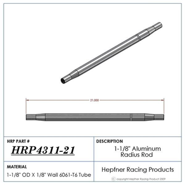 Hephner Racing Products HRP-4311-21 Polished Aluminium Radius / Swedge Rod 21" L X 1-1/8" O.D X 5/8"