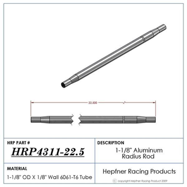 Hephner Racing Products HRP-4311-22.5 Polished Aluminium Radius / Swedge Rod 22.5" L X 1-1/8" O.D X 5/8"