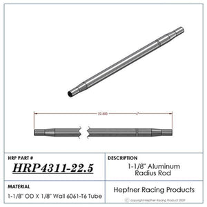 Hephner Racing Products HRP-4311-22.5 Polished Aluminium Radius / Swedge Rod 22.5" L X 1-1/8" O.D X 5/8"