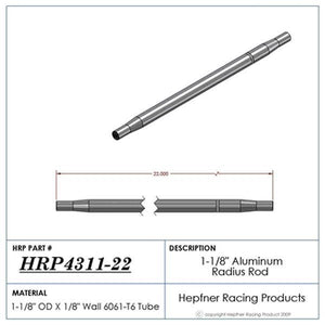Hephner Racing Products HRP-4311-22 Polished Aluminium Radius / Swedge Rod 22" L X 1-1/8" O.D X 5/8"