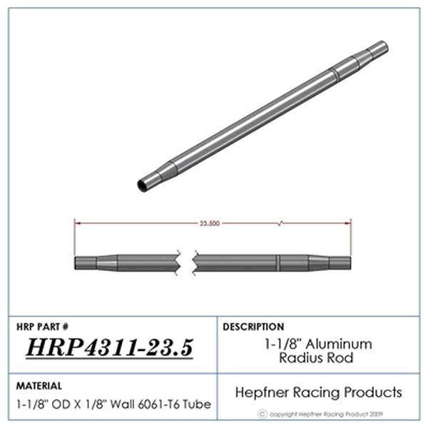 Hephner Racing Products HRP-4311-23.5 Polished Aluminium Radius / Swedge Rod 23.5" L X 1-1/8" O.D X 5/8"