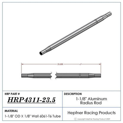 Hephner Racing Products HRP-4311-23.5 Polished Aluminium Radius / Swedge Rod 23.5" L X 1-1/8" O.D X 5/8"