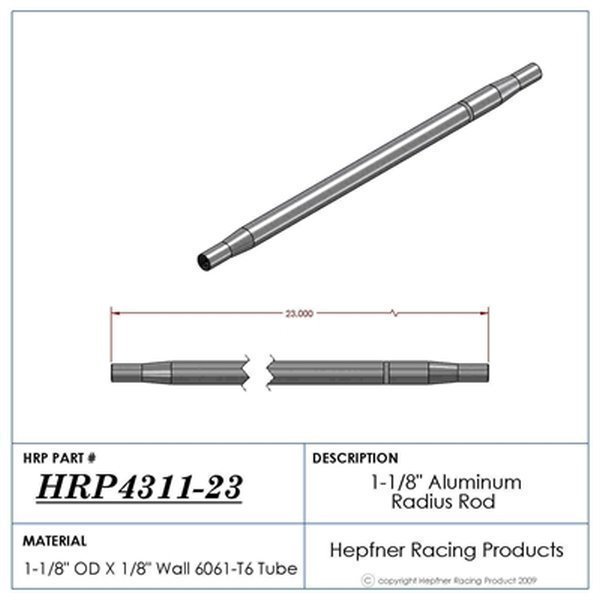Hephner Racing Products HRP-4311-23 Polished Aluminium Radius / Swedge Rod 23" L X 1-1/8" O.D X 5/8"