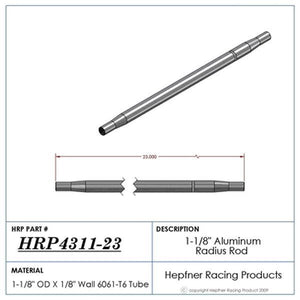 Hephner Racing Products HRP-4311-23 Polished Aluminium Radius / Swedge Rod 23" L X 1-1/8" O.D X 5/8"