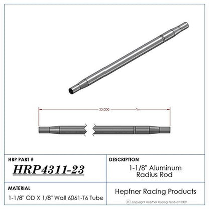 Hephner Racing Products HRP-4311-23 Polished Aluminium Radius / Swedge Rod 23" L X 1-1/8" O.D X 5/8"
