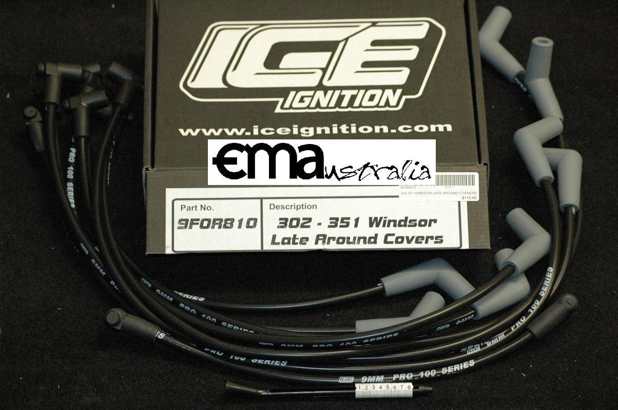 Late Ford Windsor 302-351 C.I.D Around Valve Covers 9mm Leads 45? degrees Plug 90? degrees ICE Ignition ICE-9FOR810
