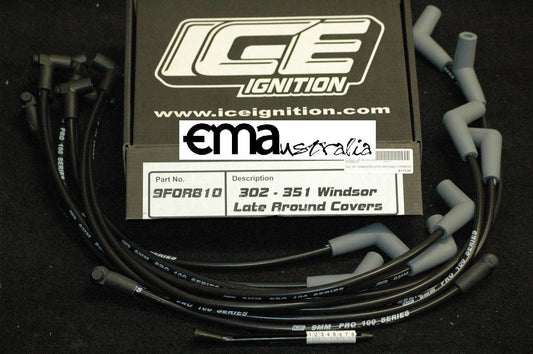 Late Ford Windsor 302-351 C.I.D Around Valve Covers 9mm Leads 45? degrees Plug 90? degrees ICE Ignition ICE-9FOR810
