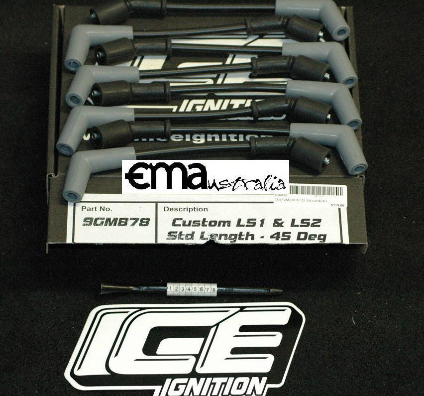 Ice Ignition ICE-9GM878 9mm Leads Holden Gm Gen III IV Ls1 & Ls2 45° Ends STD Length