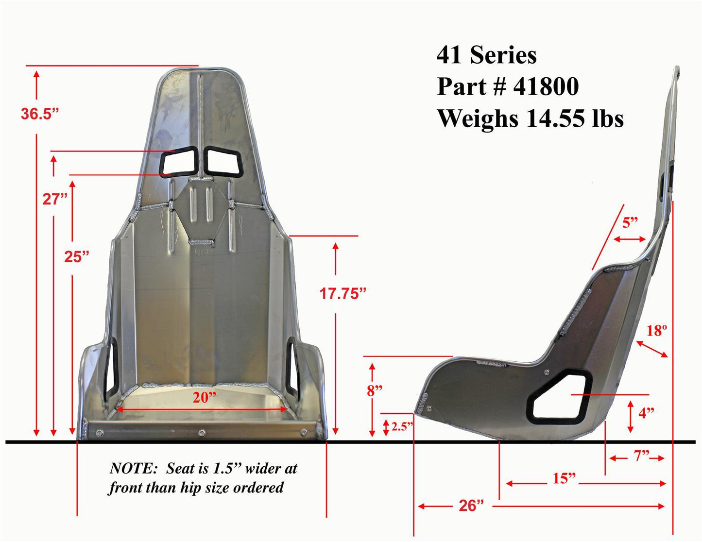 Kirkey KI41800 Pro Drag Aluminium Seat , 20" Hip Width, 18¶ø Layback