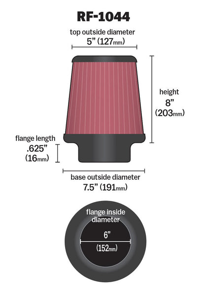 K&N Filters KNRF-1044 Universal Clamp On Filter 6 In 152 Mm