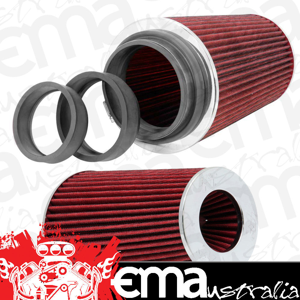 K&N Filters KNRG-1002RD Universal Tapered Clamp On Filter W/ Universal Flage Inserts 9.5 In 241 Mm H X 3.5 In 4.75 In 121 Mm Top Od 6 In 152 Mm Base Od