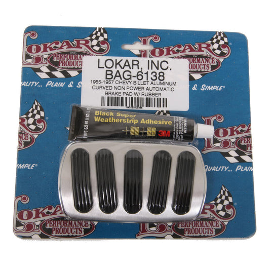 Lokar LK-BAG-6138  Curved Xl Brake Pedal Pad W/Rubber Billet Alloy For 55-57 Chev