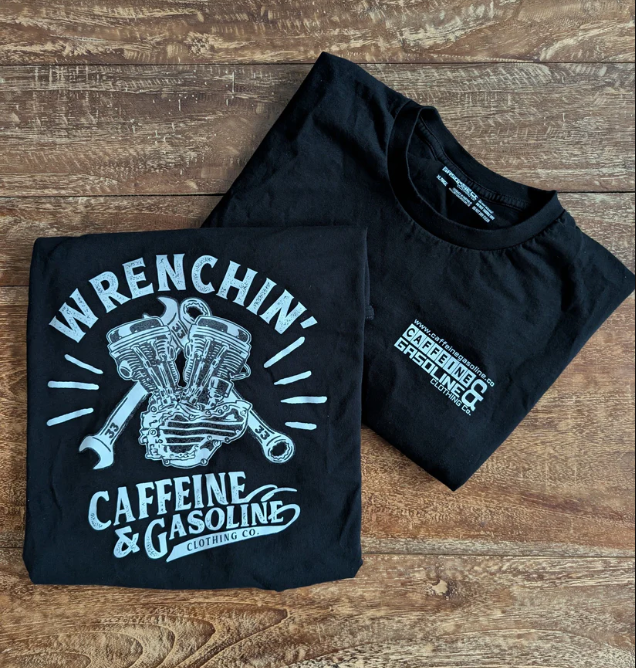Caffeine & Gasoline Clothing Co. Wrenchin' Design T-Shirt