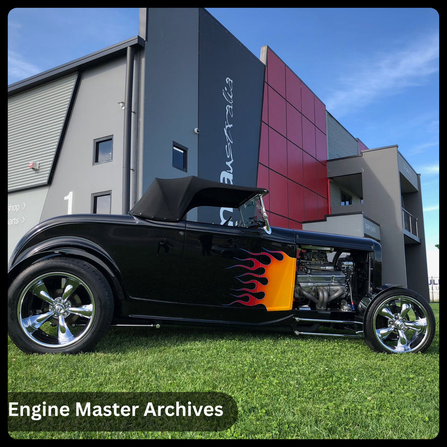 A hot rod outside Engine Master