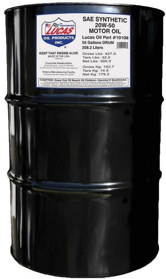 Lucas Oils LUS-10108 Synthetic SAE 20W-50 API SN Motor Oil 55 Gallon Drum