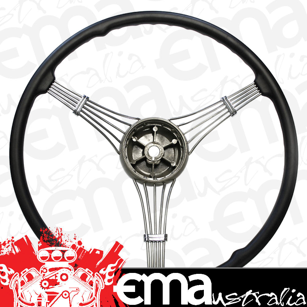 Lime Works LWD91A3600B 17" Banjo Steering Wheel 3-Spoke Black Rubber Grip w/ No Horn Button