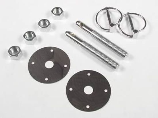Mr Gasket MG1018 Chrome Nascar Hood Pin Set w/ Scuff Plates & Torsion Pins