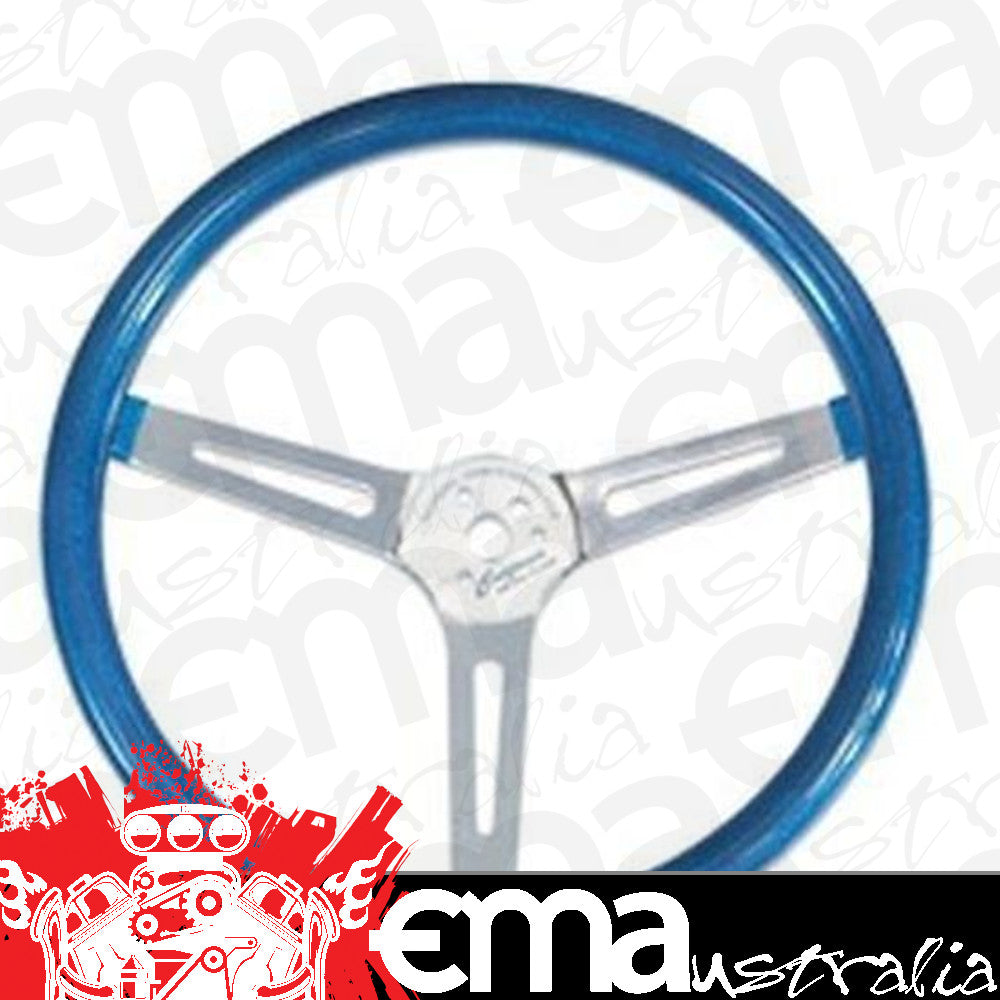 Mooneyes MNGS270CMBL Moon 15" California Blue Flake Steering Wheel Chrome 3 Spoke