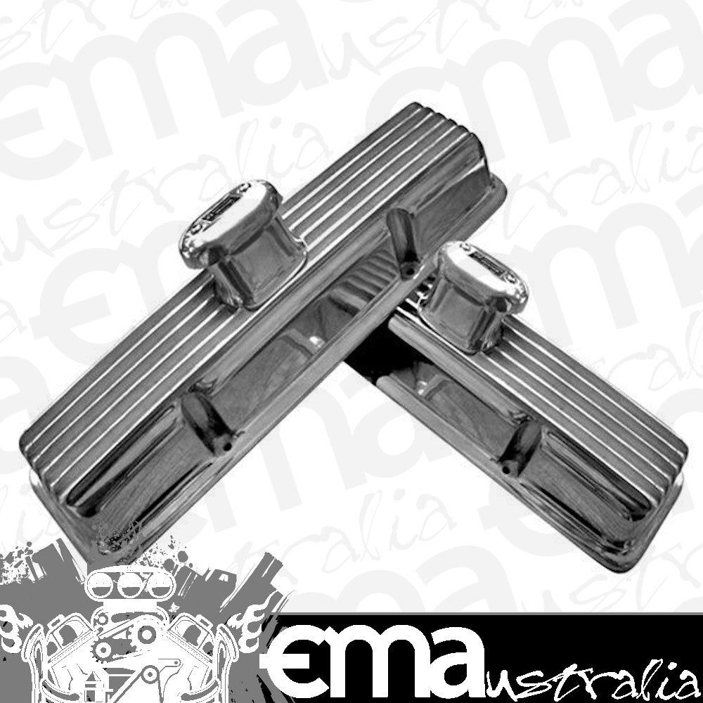 Mooneyes MNMP649B Finned Polished Aluminium Valve Covers suit 1957-84 Chev SB